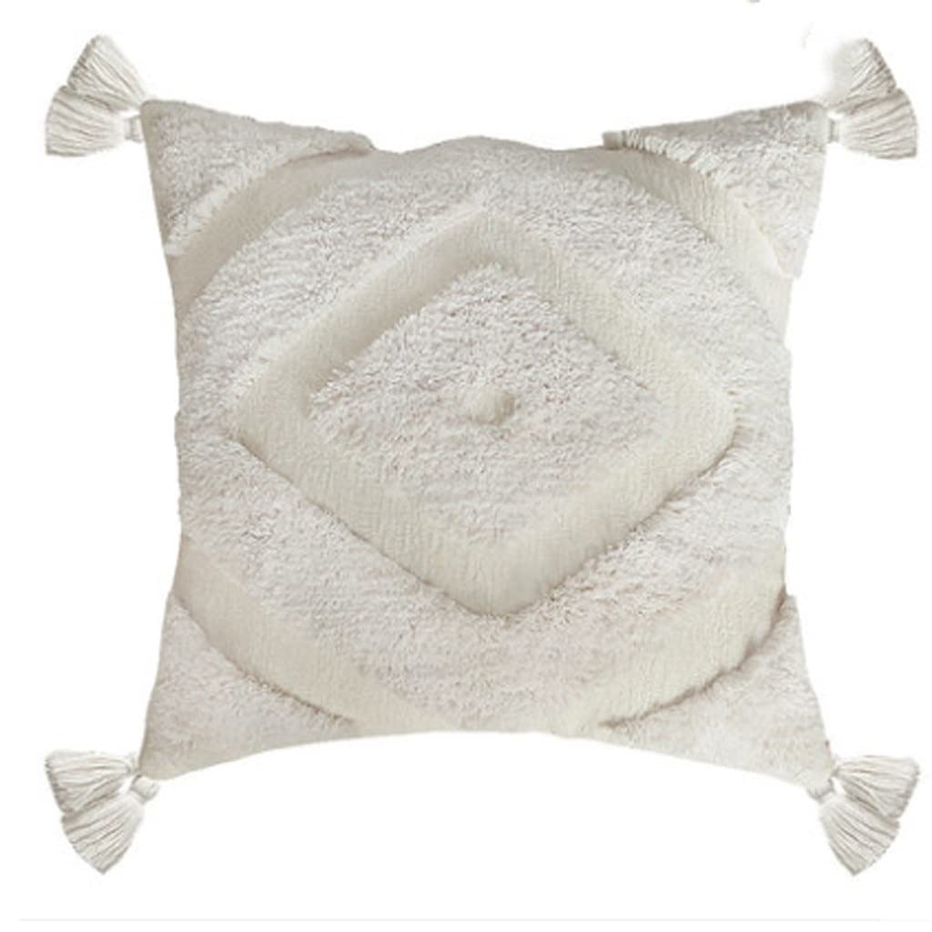MFJGHU Dot Beige Embroidery Home Decoration Pillow Cover Tassels Cushion Sofa Pillowcase Sham 45x45cm(Style C)