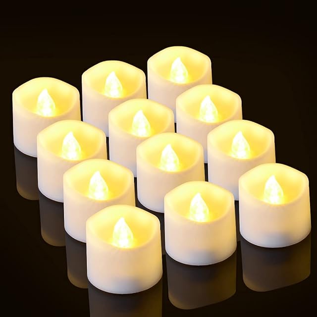 LED Timer Tea Lights, PChero 12pcs White Battery Included Candles Flameless Flickering Tealight for Birthday Wedding Halloween Christmas Party Date Home Decor - Warm White