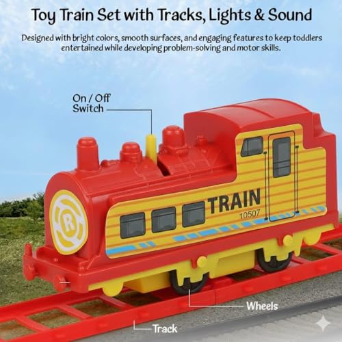 Image of Battery Operated Railway Train Set for Boys | Express Engine with Passenger & Coal Wagon | 14 Piece Fun Educational Track Toy
