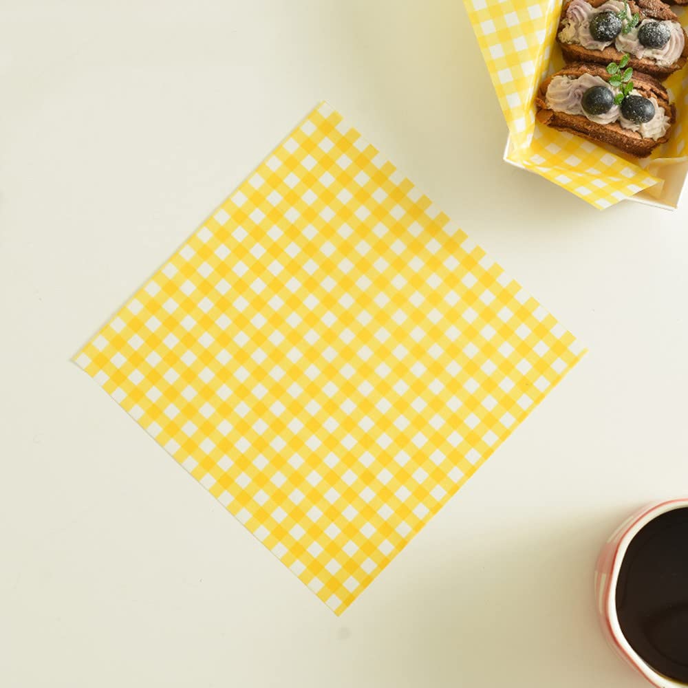 100pcs Brown Checkered Waxed Deli Paper – 7.1x7.1 Inch Greaseproof Food Liners