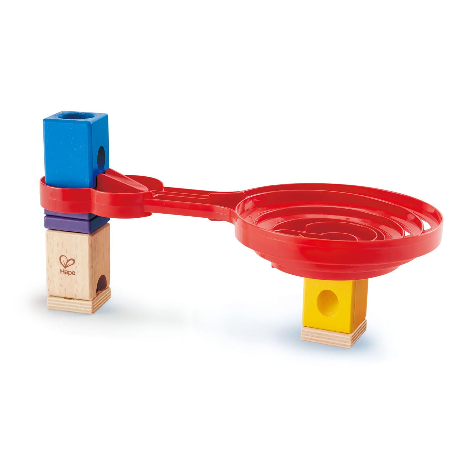 Hape Double Sided Spiral Twist Toy packaging showing a child playing with a marble run