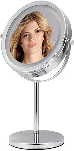 Espejo de baño con luces LED iluminado para maquillaje, espejo de tocador de dos caras con aumento normal y 7X, 2 en 1