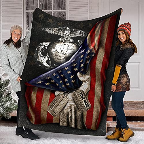 Nefik Personalized Blanket - Custom Blanket Us Marines Flag - Custom with Your Name -Birthday Gift-Sherpa Blanket -Woven Blanket Custom Fleece Sherpa Blanket Multicolor 30*40,50*60,60*80 inch