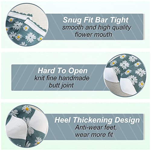 Image of 5 Pack Cute Womens Floral Socks, Vintage Embroidered Frilly Floral Ankle Cotton Cottagecore Socks
