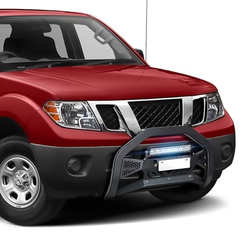 Image of for Frontier Bull Bar Front Brush Guard with LED Light Bar & License Plate Frame Compatible with 2005-2021 Nissan Frontier, Truck Guard Grille Bumper Push Bar (Include Light Mount & Skid Plate)