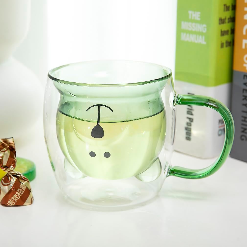 lachineuse Double Wall Mug Cute Bear Green 275 ml