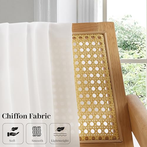 Lumiloom CL2407CP84C001 Semi Sheer Curtains 84 Inch Long - White Chiffon Privacy Protection Light Filtering Window Treatments For Bedroom Living Room, Rod Pocket & Back Tab Top, 2 Panels Set thumb #1