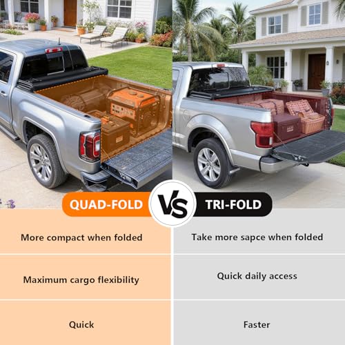 Image of RHOBRA Soft Quad-Fold Truck Bed Tonneau Cover Compatible with 2007-2026 Chevy Silverado /GMC Sierra 1500 5.8 ft Bed, 26.5oz Vinyl Soft Truck Bed Cover, Weather Resistant Bed Cover