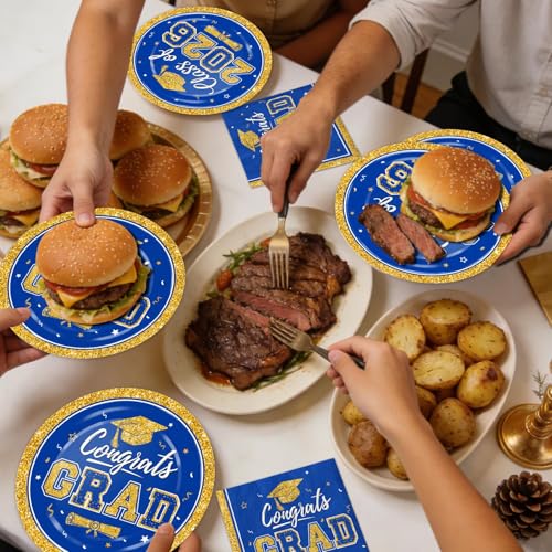 LINHAXM 2026 Graduation Plates and Napkins, Serves 50 – Blue and Gold Graduation Decorations Class of 2026 Disposable Paper Plates, Napkins and Forks for Congrats Grad Party Decorations by LINHAXM - Used condition - Image 6