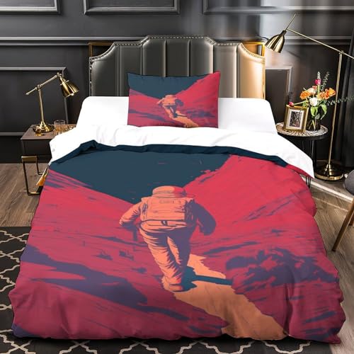 Housse de couette 3D lune rouge 135x200 parure de lit microfibre avec taies - 4