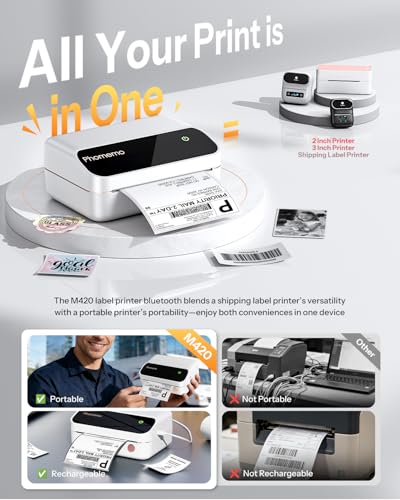 Image of Phomemo M420 Thermal Label Printer, 4x6 Portable Shipping Label Printer