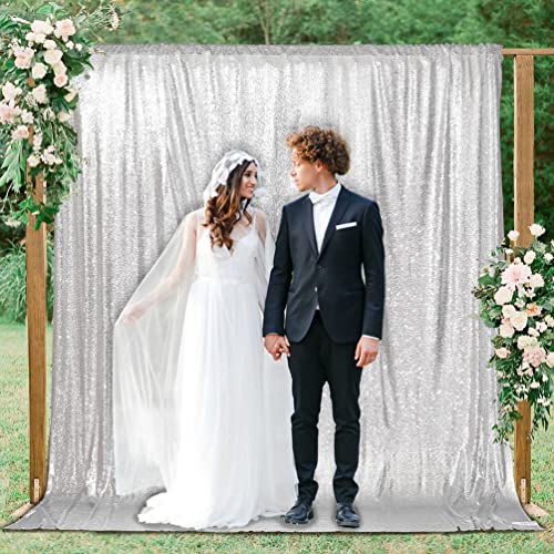 Image of PartyDelight Silver Sequin Backdrop 6x8ft 4 Inch Rod Pocket | 3mm stitched silver sequins on mesh backing with 4 inch rod pocket for full body photos ceremony arches party walls and stage