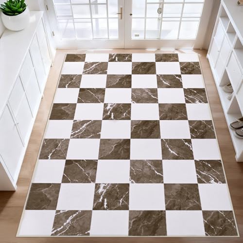 Tapete decorativo rectangular 3x5 pies marrón y blanco