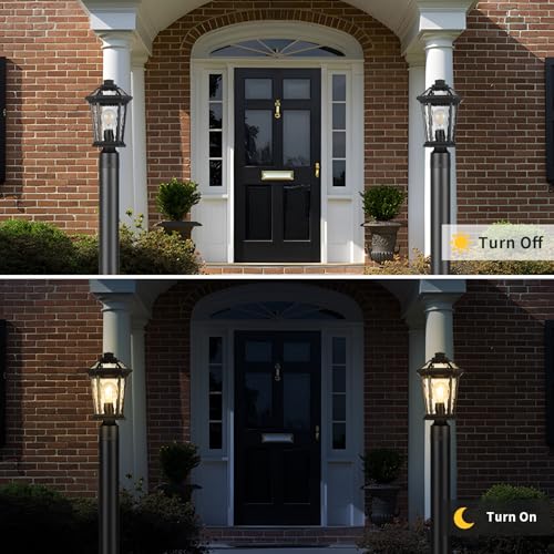 Image of JYZ Outdoor Post Lights Lamp Post Light Fixture, 14'' Pole Lantern with E26 Base 60W Max & Waterproof Aluminum Housing Plus Water Ripple Glass,Fence Post Deck Lighting for Garden, Patio, Pathway