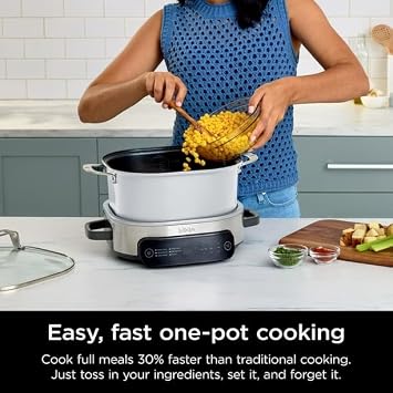 Foodi 6.5 Qt Everyday Possible Cooker, Stainless Steel/White, Multi Cooker, Slow Cooker, MC1100, ADJUSTABLE TEMPERATURE CONTROL