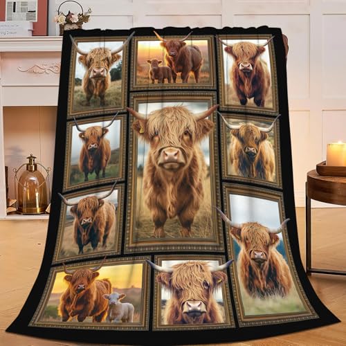 Highland Cow Blanket Cow Throw Blanket Soft Cozy Warm Fuzzy Fleece Lightweight Plush Merch Farmhouse Animals Decor Gifts for Lover Man Woman Boy Girl Couch Bedding Sofa 80"X60"