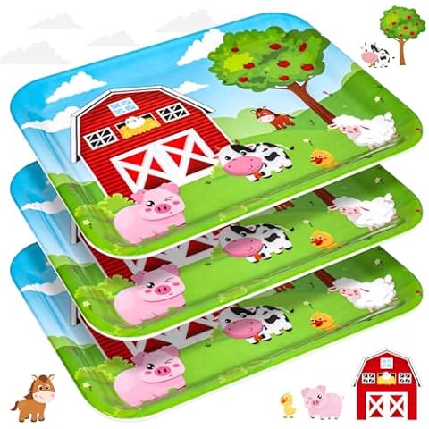 3 PCs Farm Animal Themed Serving Trays Cover