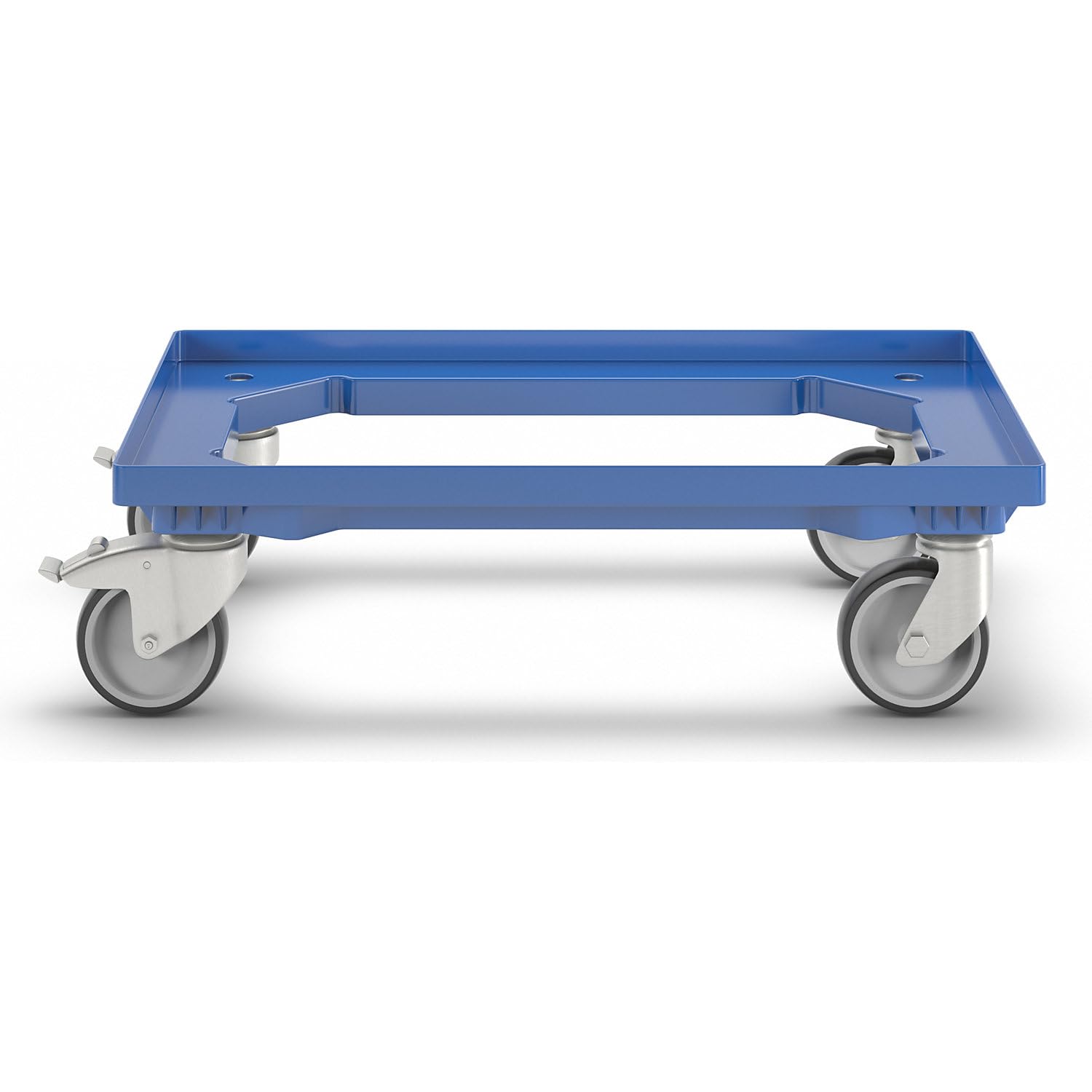 eurokraft | Plateau roulant professionnel | 600 x 400 mm | 4 roulettes pivotantes | dont 2 avec dispositif de blocage | bleu