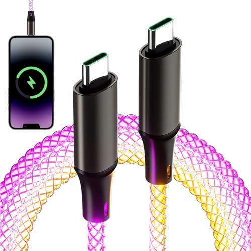 Eophmi Light up Charging Cable, Led Glowing RGB Colorful Light Cord, USB C to USB C Fast Charger Cable for Galaxy S25/S25 Ultra/S24/S24 Ultra, with iPhone 15/16 series, 66W Fast Charging, 1M/3.3Ft