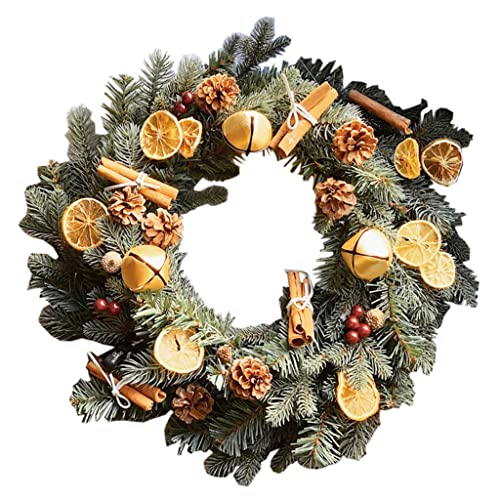 Couronne d'automne pour la maison avec pommes de pin diverses et feuillage