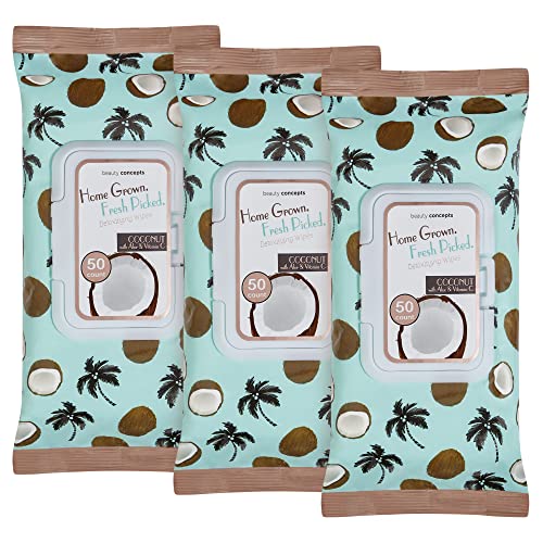 B.C. Beauty Concepts Makeup Remover Wipes – Gentle Facial Wipes for Easy Makeup Removal, 150 Count (Pack of 3), Coconut with Aloe & Vitamin C
