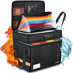 ELOBOON Fireproof Document Box with 13 Pocket Accordian File Folder | Water-Resistant File Organizer Box with Lock, Collapsible File Storage Cabinet for Hanging Letter/Legal Folder, Black