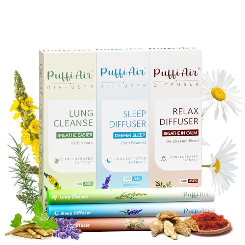 Image of Herbal Diffuser Trio, Lung Cleanse, Sleep and Relax Diffuser with Extract of Mullein, Melatonin and and Chamomile, 100% Natural Swap, Wellness De-Stress Trio, 600 Uses Each