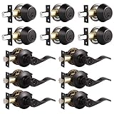 6 Sets-Oil Rubbed Bronze Exterior Entry Lever and Single Cylinder Deadbolt Combo Pack,Keyed Alike...