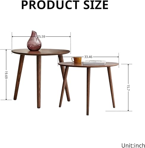 Miniatura 11 de Mesa auxiliar ovalada pequeña, mesas de centro 100% madera maciza, mesa moderna de mediados de siglo para sala de estar, mesas auxiliares para el