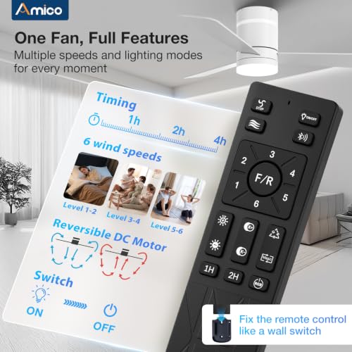 Image of Amico 42 Inch RGB Ceiling Fans with Lights, Low Profile, app /Remote, White