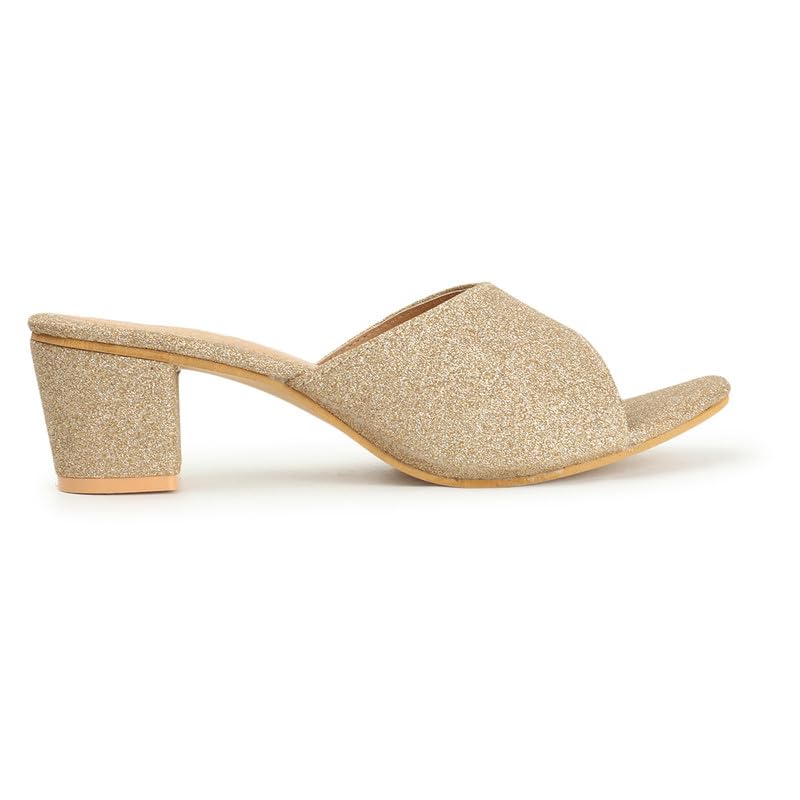 Image of DIPYO Women's Stylish Golden Block Heel Slip-On Open-Toe Sandals Comfortable & Fashionable For Wedding & Party