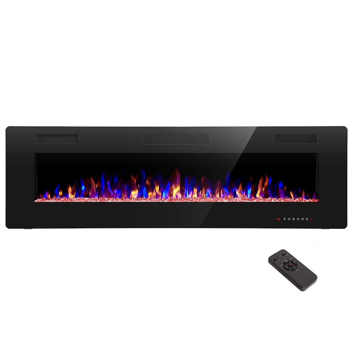 R.W.FLAME Electric Fireplace 60 inch Recessed and Wall Mounted Low Noise Fit for 2 x 6 Stud Remote Control with Timer Touch Screen Adjustable Flame Colors and Speed