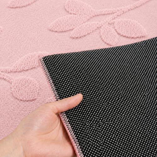 Image of HOMETHREADS Premium Plush Soft 2-Layer Faux Rabbit Fur Embossed Carpet, Washable Area Rug with Anti-Skid Backing for Living Room, Bedroom, Hall & Office, Ultra Soft Floor Carpet(Pink, 4' x 6' Feet)