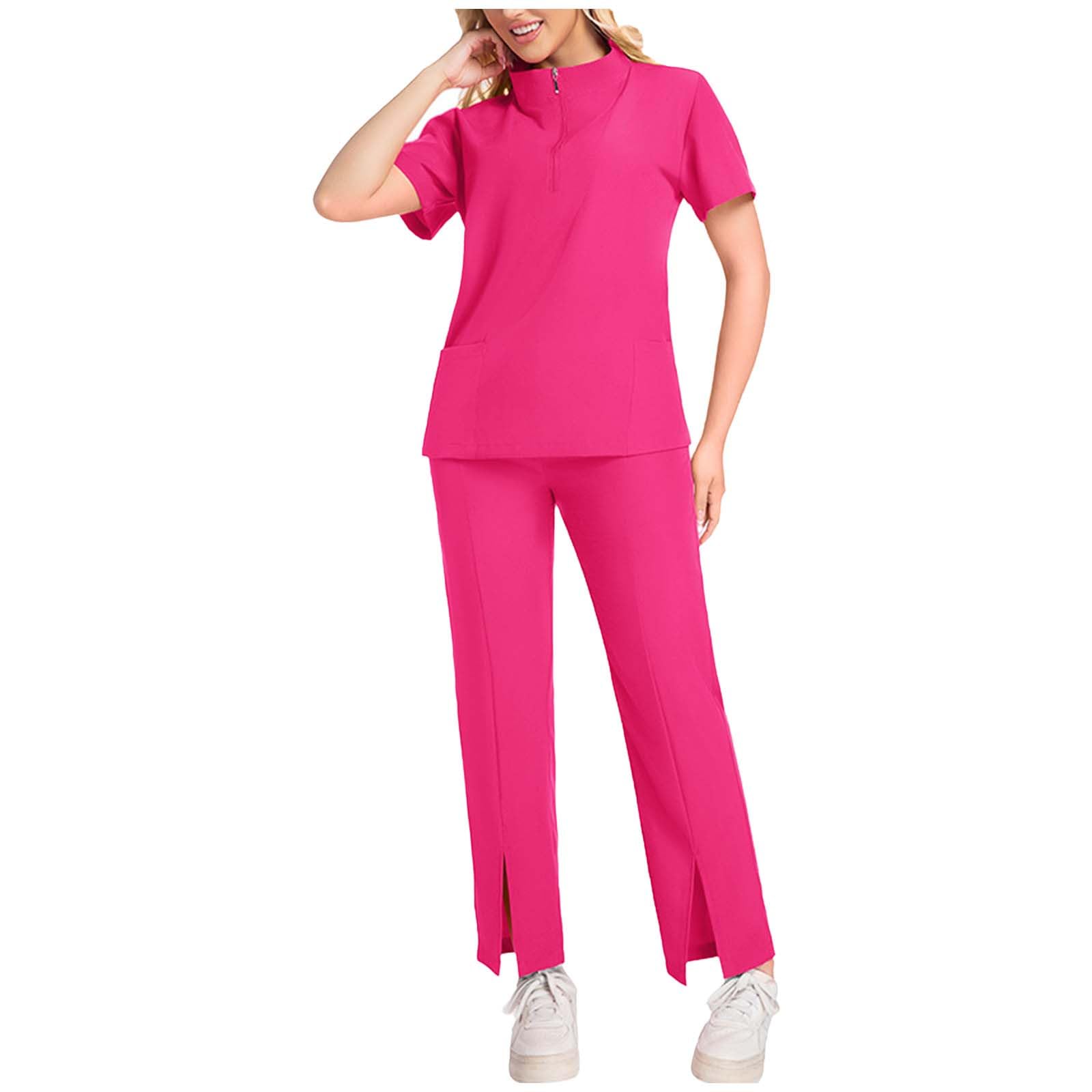 Work Set for Women Uniform Suit Anti-Wrinkle 1 4 Zip Top Slit Hem Pant with Pockets 4 Way
