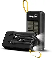 BLACKULTRA Banco de Energia Solar 20000mAh, Power Bank Portátil com Dupla Lanterna LED, Resistente à Água para Acampamento e Viagens, Preto