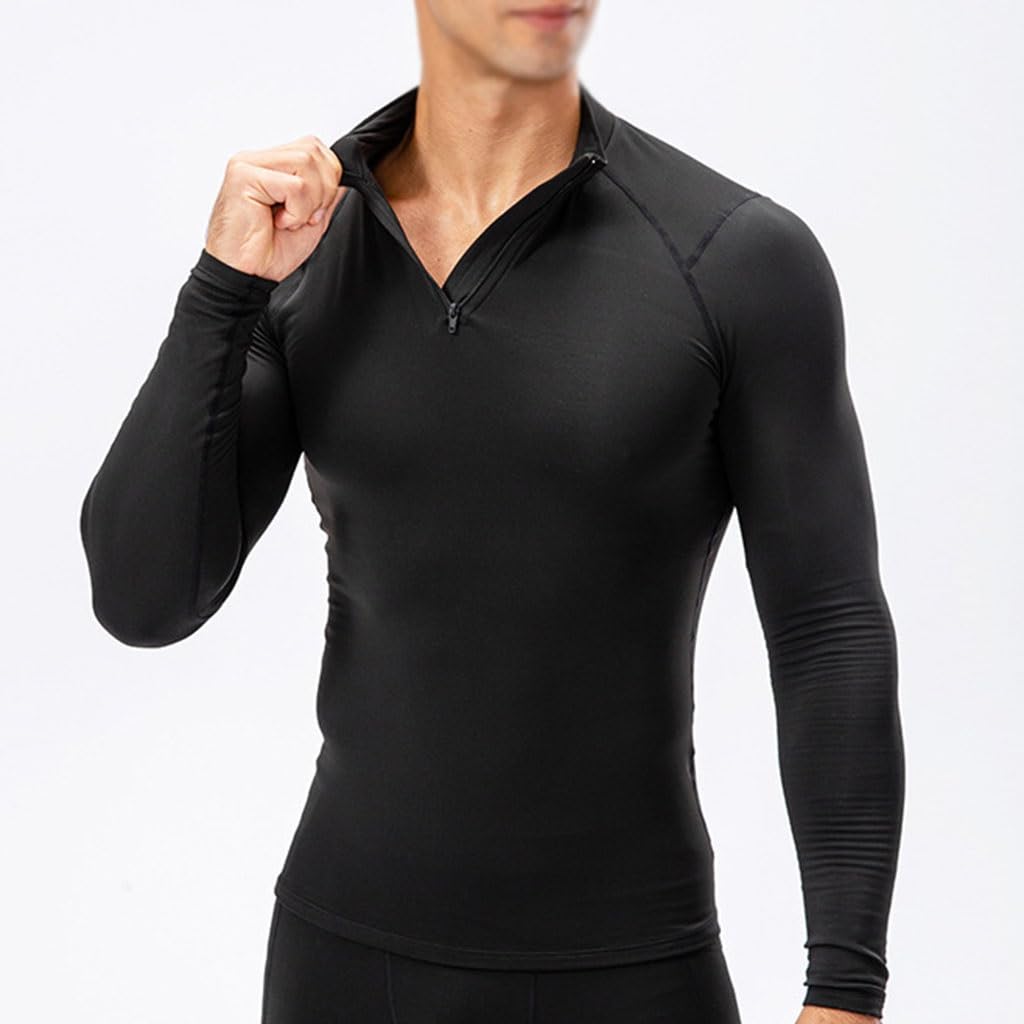 Shirt Compression Chemise de Base de Course à col Montant/col Haut pour Sports d'hiver, Chemise Chaude et serrée à Manches Longues pour Hommes(A1,M)