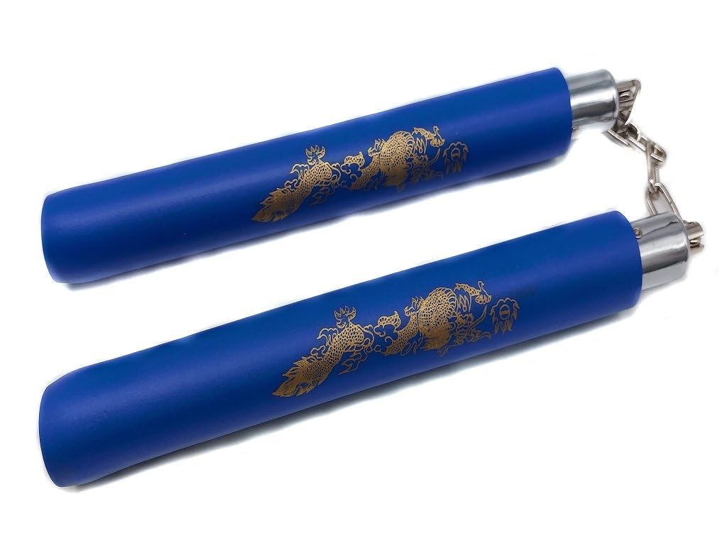 DELFIERO Nunchaku Gomma Blu con Catena per Allenamento Arti Marziali