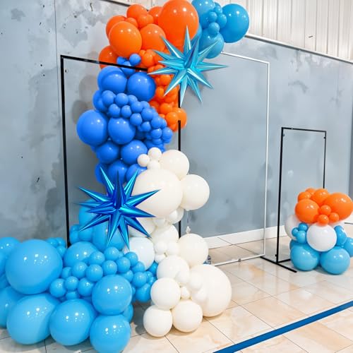 Image of Blue and Orange Balloon Arch Kit 120Pcs Light Blue White Orange Garland | Blue and Orange Balloon Arch Kit 120Pcs Light Blue White Orange Garland