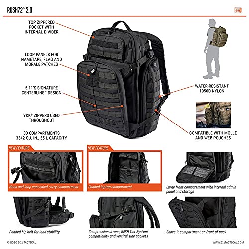 5.11 Tactical Backpack, RUSH 72 2.0 Military Survival Molle 5.11 Tactical Backpack, RUSH 72 2.0 Military Survival Molle