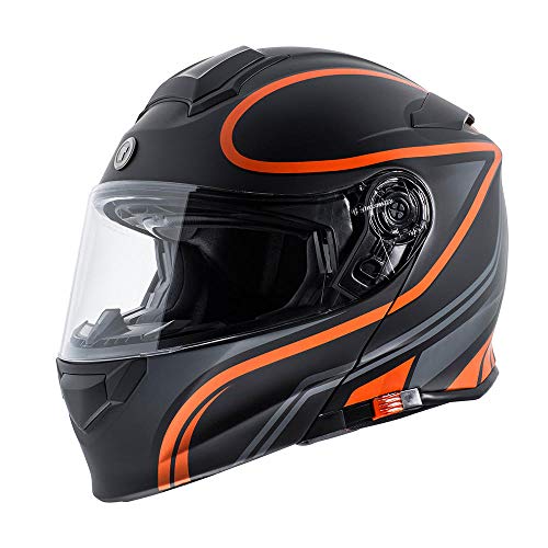 TORC Unisex-Adult Flip-Up Motorcycle Helmet (Matte Black Orange, X-LARGE)