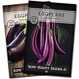 Sow Right Seeds - Eggplant Seed Collection for Planting - Black Beauty and Long Eggplant Varieties Non-GMO Heirloom Seeds to Plant an Outdoor Home Vegetable Garden - Great Gardening Gift