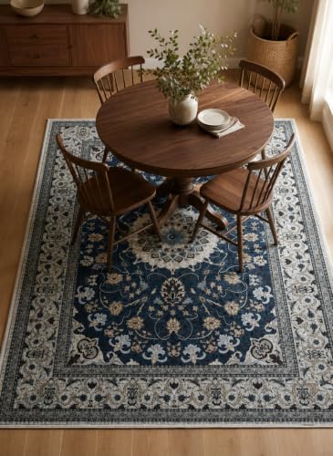 Image of CASA-NEST Luxury Velvet 4x6 ft Area Rug, Anti-Skid Backing, Lightweight Foldable Ornamental Carpet for Home Decor - Cream Vintage Floral