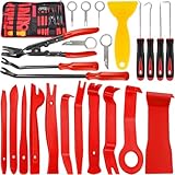 Keze 24Pcs Trim Removal Tool Set with Pick & Clip Removal Tool, Sticker Scraper, Automotive Plastic Pry Tool, Car Panel Door, Stereo, Fastener Remover Kit, for Auto Interior, Molding, Dash(Red)
