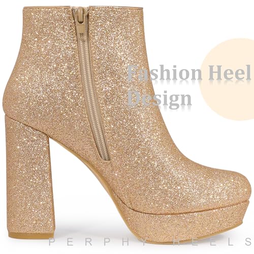 Perphy Glitter Platform Round Toe Chunky Heels Ankle Boots for Women4
