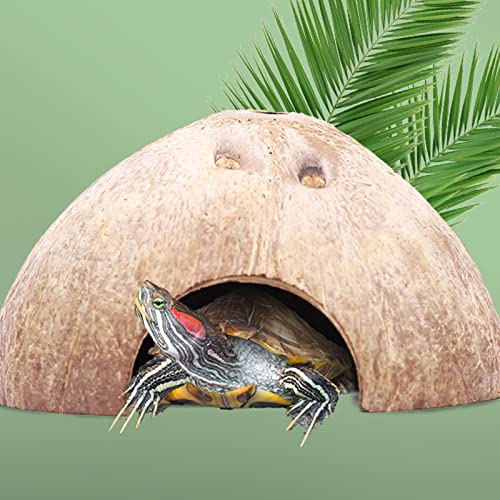 Versteck für Reptilien, Höhlenschildkröten, Fluchthabitat, sichere Verstecke aus natürlichen Kokosnussschalen, Sonnenplattform für kleine Haustierschildkröten, Verstecke für Reptilien aus Hö-4