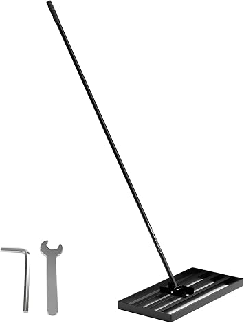 Lawn Levelling Rake, 43 x 25cm Lawn Leveler with 198cm Long Handle, Heavy Duty Stainless Steel Level Lawn Tool, Landscape Rake Adjustable Curved End Grip for Soil Sand Dirt Surfaces Garden Grass