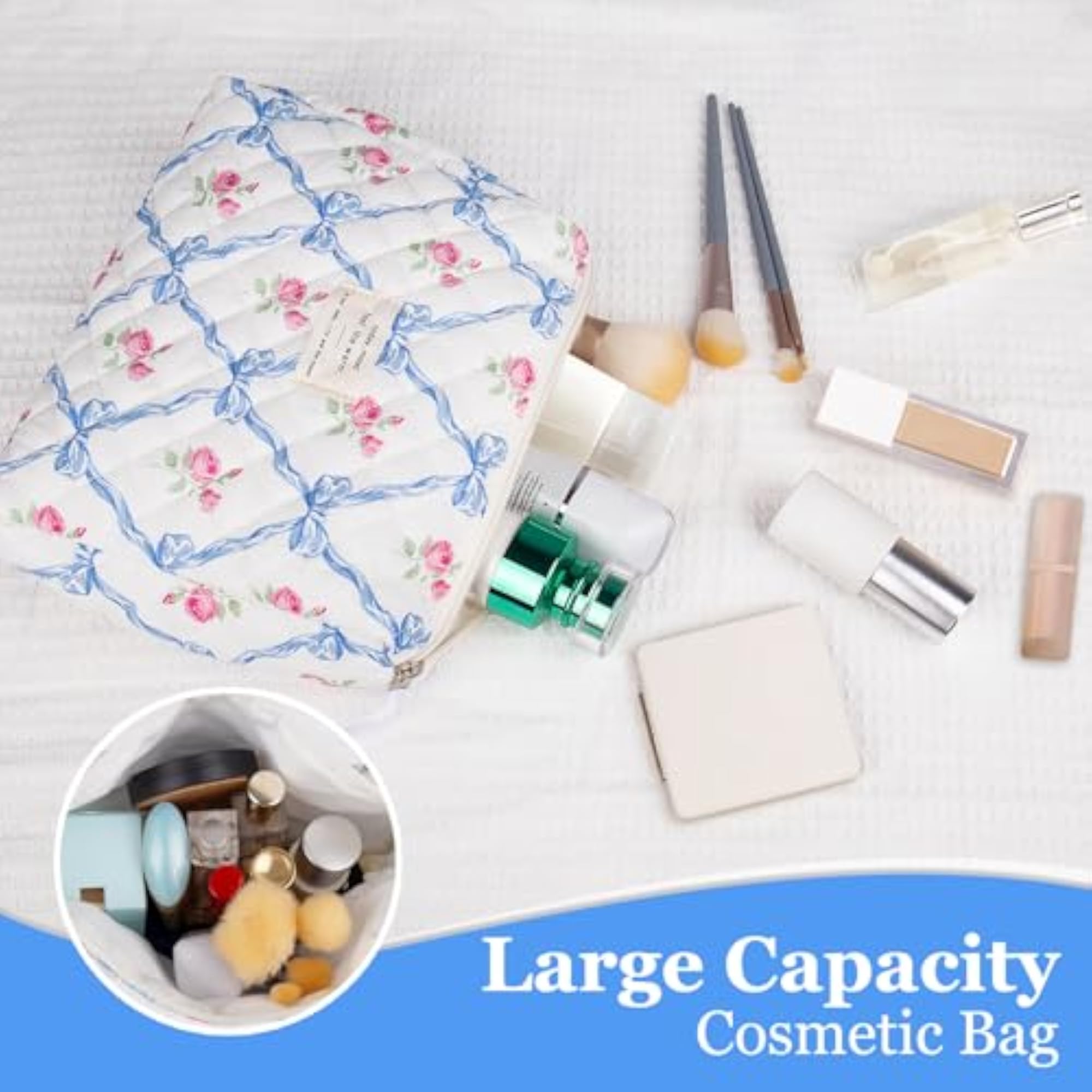 Floral Quilted Makeup Bag for Women