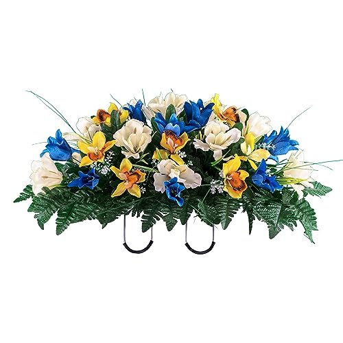 Sympathy Silks Artificial Cemetery Flowers – Realistic Vibrant Tulips, Outdoor Grave Decorations - 30