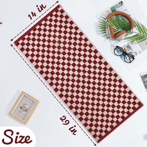 Image of Jacquotha Red Hand Towels for Bathroom Set of 4 - Cute Checkered Hand Towel | for Farmhouse Retro Guest Room & Kitchen Decor, Lightweight Cotton, 29 inch x 13 inch