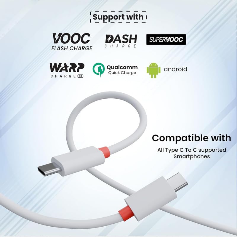 Image of fast charging cable c for OnePlus Nord 2 8GB RAM usb Original Like Charging Quick , Dash , Warp , Dart , Flash , Super Vooc C Data Sync USB A to fast charging cable c for Android - RQ White